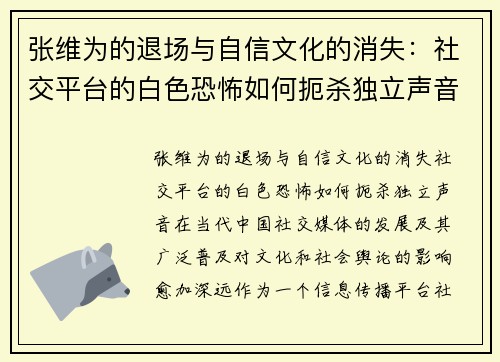 张维为的退场与自信文化的消失：社交平台的白色恐怖如何扼杀独立声音