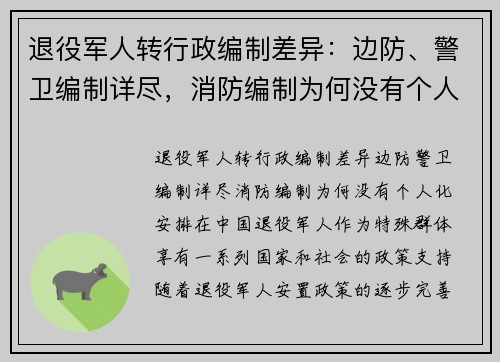 退役军人转行政编制差异：边防、警卫编制详尽，消防编制为何没有个人化安排？
