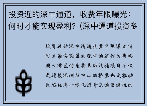 投资近的深中通道，收费年限曝光：何时才能实现盈利？(深中通道投资多少)