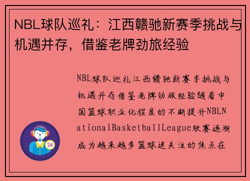 NBL球队巡礼：江西赣驰新赛季挑战与机遇并存，借鉴老牌劲旅经验