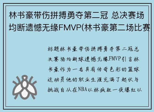 林书豪带伤拼搏勇夺第二冠 总决赛场均断遗憾无缘FMVP(林书豪第二场比赛视频)