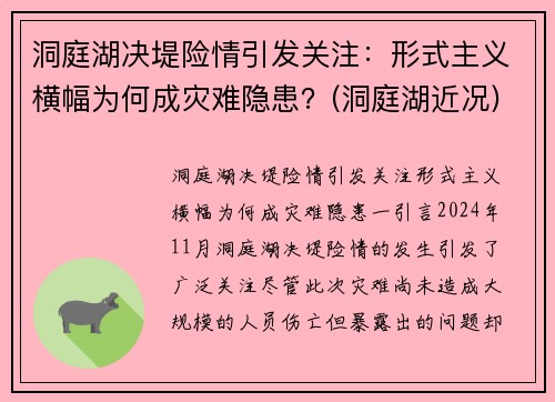 洞庭湖决堤险情引发关注：形式主义横幅为何成灾难隐患？(洞庭湖近况)