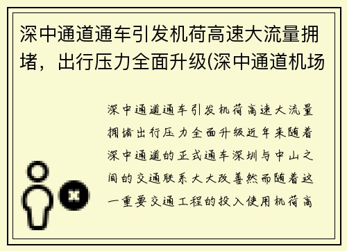 深中通道通车引发机荷高速大流量拥堵，出行压力全面升级(深中通道机场互通规划图)